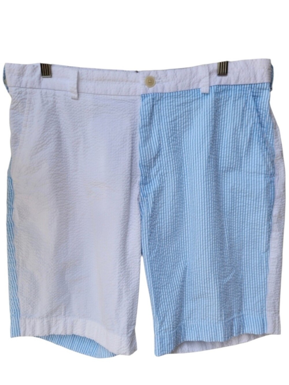 Brooks Brothers Split Seersucker Shorts Blue White Colorblock Striped Size 36